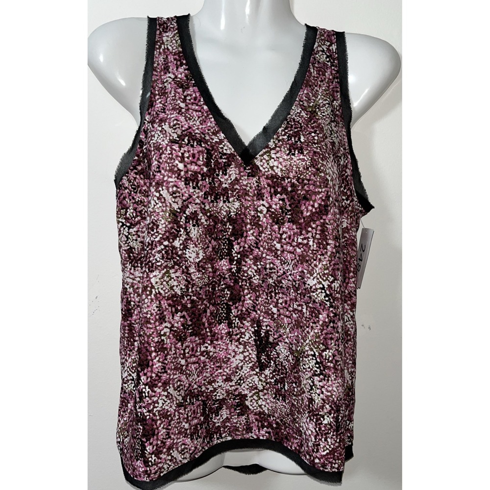 Halogen Women's Blouse S Pink Multi Floral Print Raw Edge Office Siren Fairycore